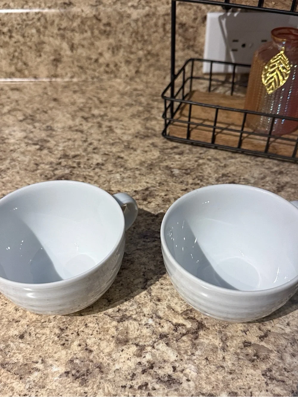 Set of 2 Crate and Barrel Roulette White Spal Porcelain Ribbed Cups